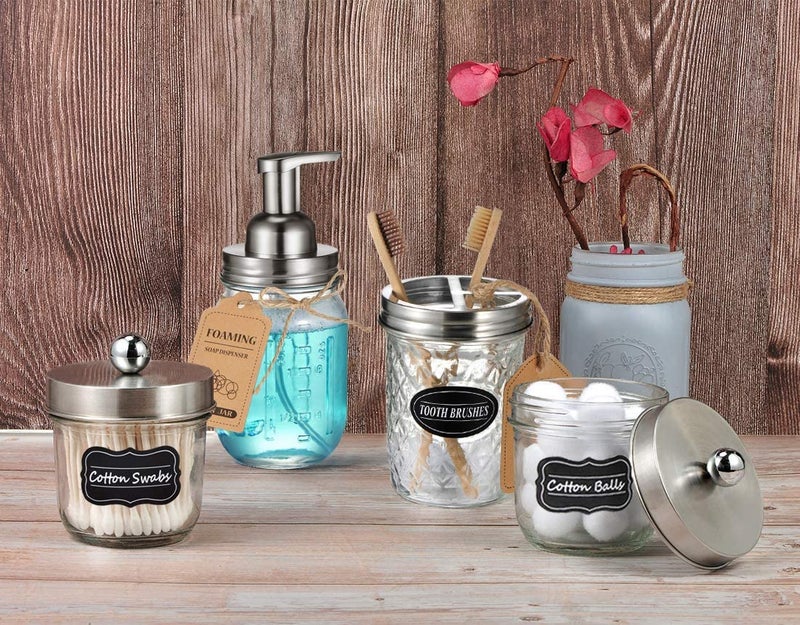 Amolliar Mason Jar Foaming Soap Dispenser Pump Lids, Rustproof Stainless Steel Lid Plastic Pump for Regular Mouth Mason Jar, Kitchen Bathroom Farmhouse Decor, Waterproof Stickers, Brushed Nickel 2Pack - Image 5